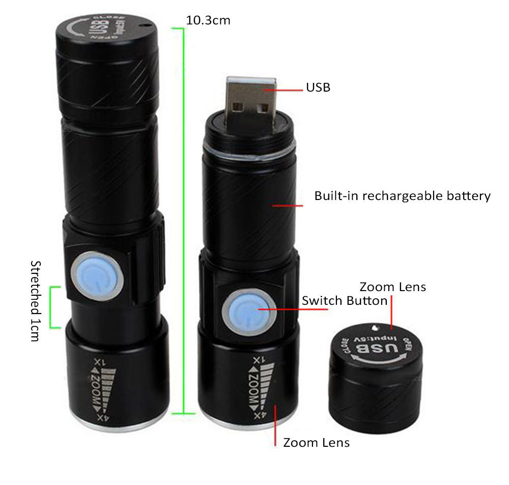 Mini LED Flashlight ZOOM Rechargeable
