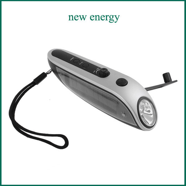Seven Neon Patent Crank Dynamo Solar Flashlight