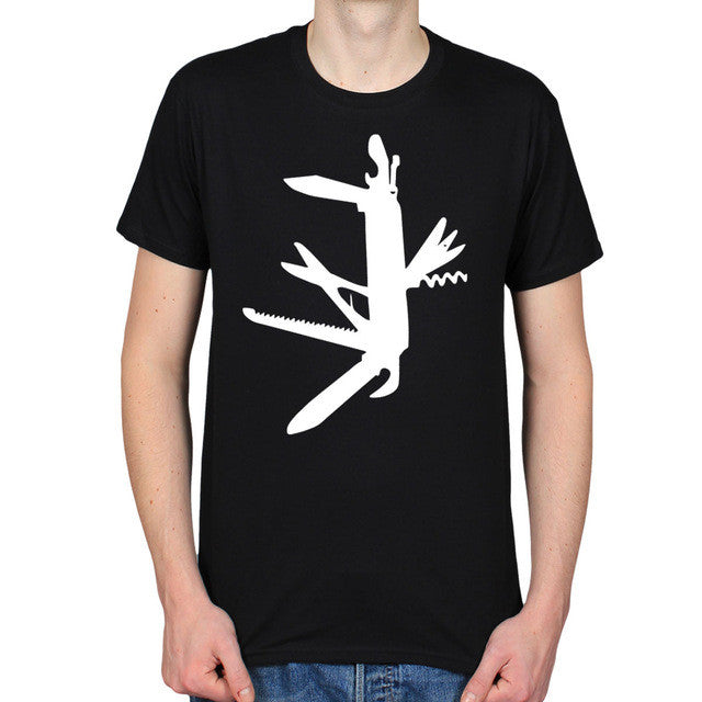 SWISS ARMY KNIFE SURVIVAL WEAPON TOOL MENS T-SHIRT